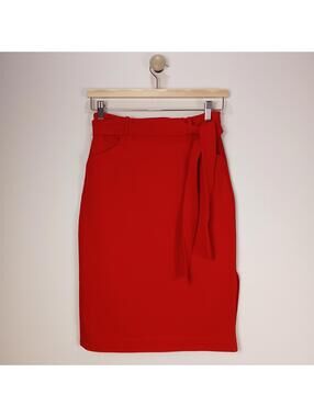 Banana Republic Pencil Skirt Petite 0 Red Belted Career Office Chic